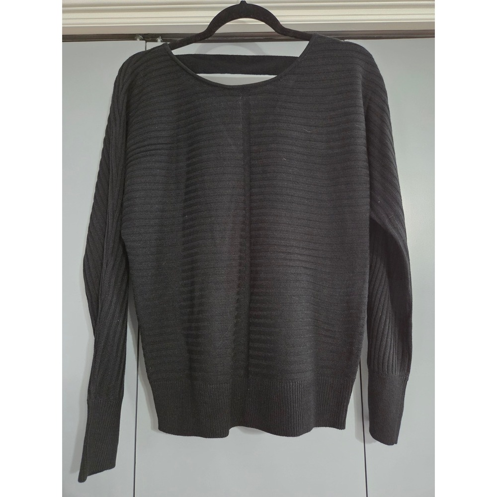 NWT NY&C New York & Company Sweater Small Black Ribbed V-Neck Wrap Cross Front